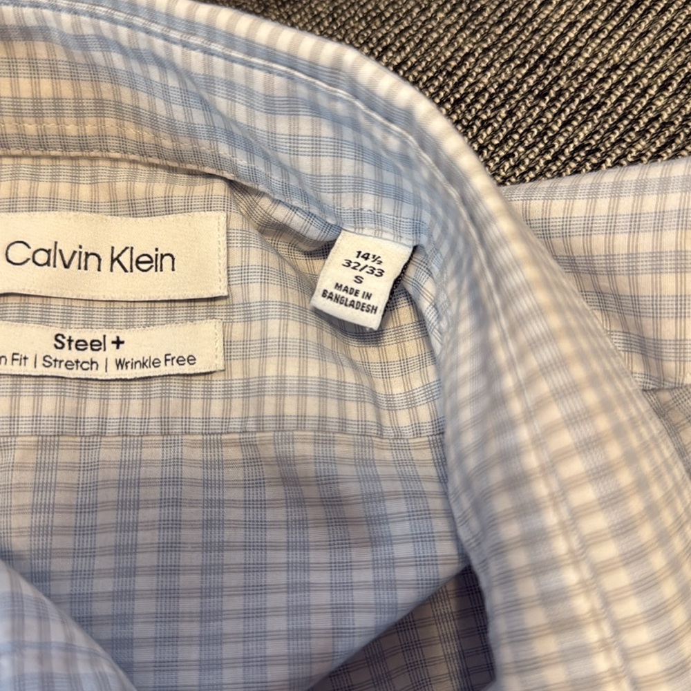 Like New Calvin Klein steel + slim fit small herringbone light blue, Small 14.5 - Picture 4 of 4